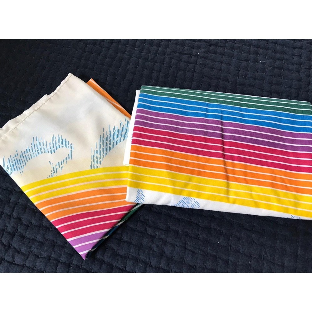 Vintage Pacific Rainbow Twin Size 1 Flat Sheet + 1 Pillowcase